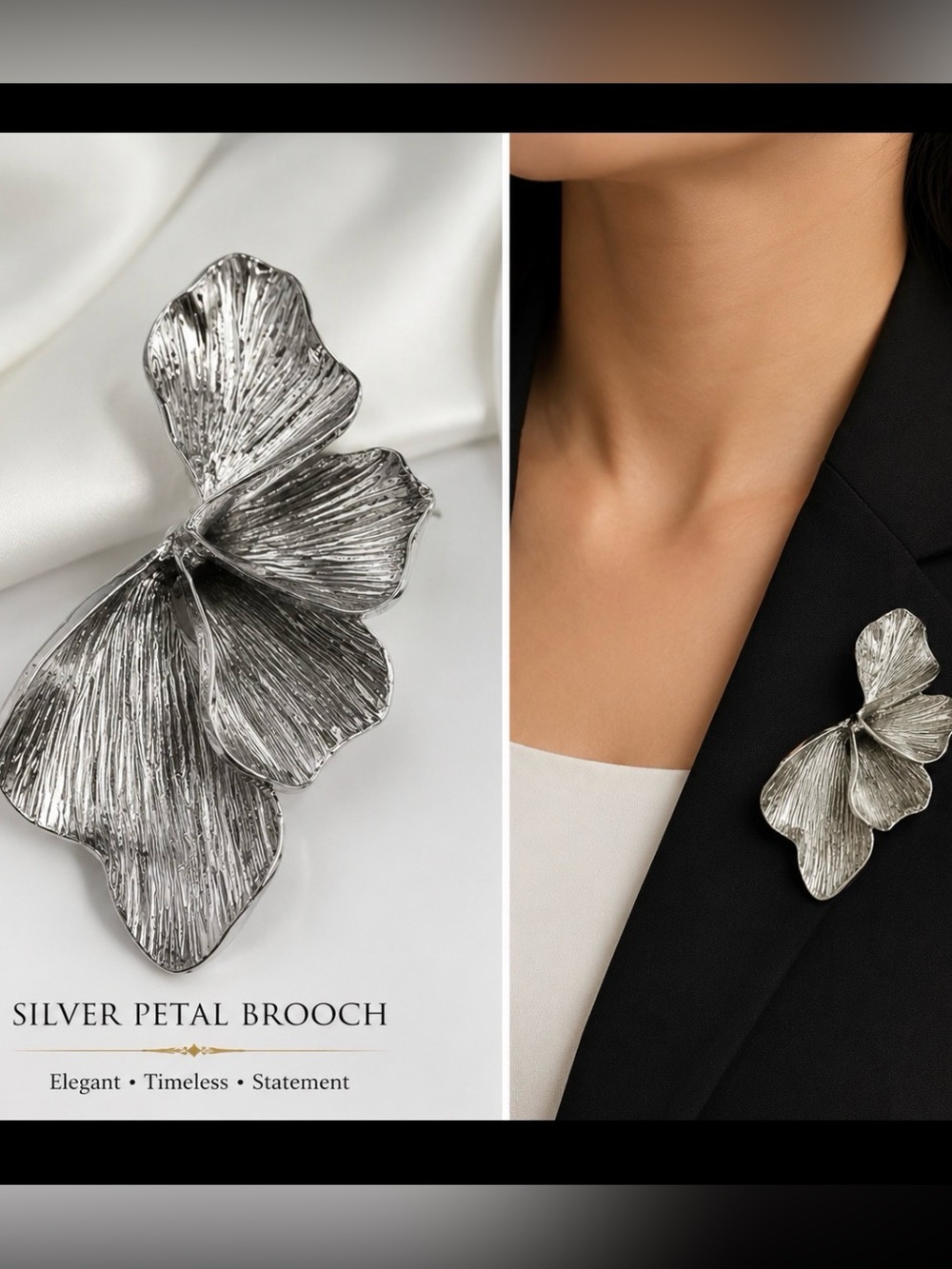 Luxe Silver Leaf Brooch | Chic Botanical Statement Pin